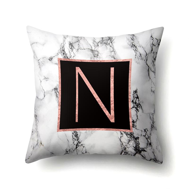 Polyester Pillowcase 26 English Letters Rose Gold Home Marble Decorative Printed Pillowcase