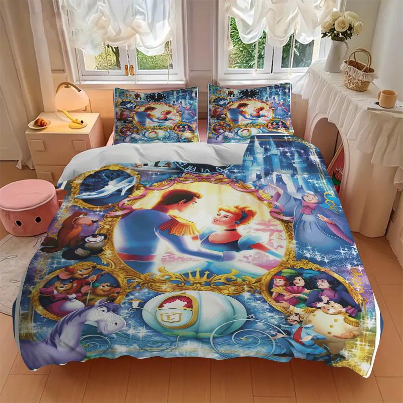 3pcs Cinderella's Enchanted Evening Printed Quilt Set Soft and Comfortable Quilt Cover for Bedroom, Guest Room Bedding Set B014