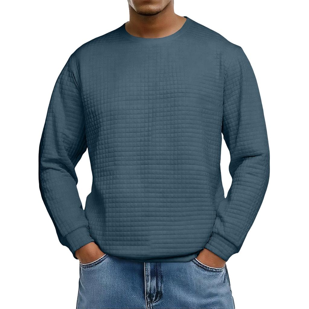 Men's Loose-fitting Casual Waffle-weave  Neck Long-sleeved Top