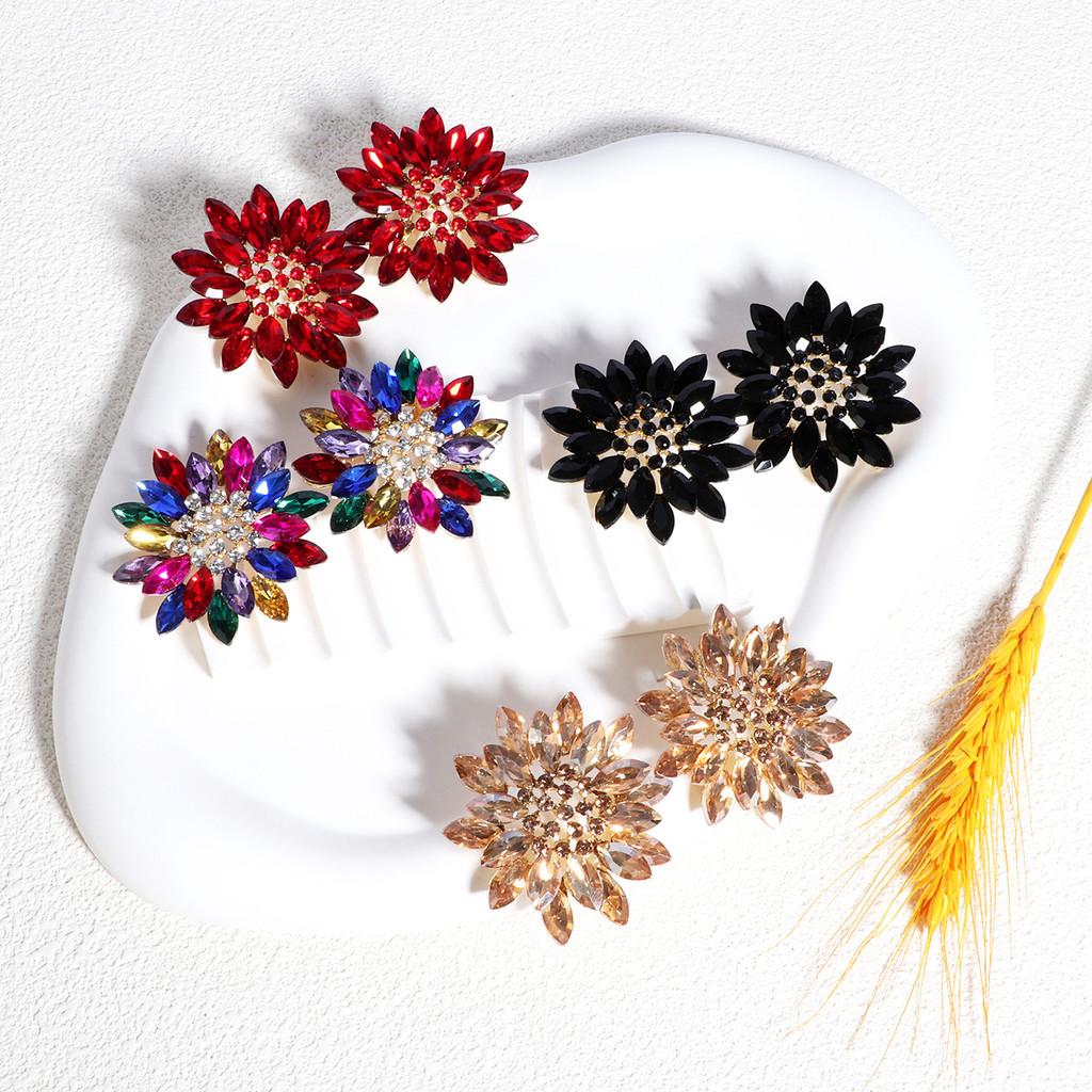Gemstone Flower Ear Studs Alloy Colorful Crystal Sunflower Fashion Jewelry For Women
