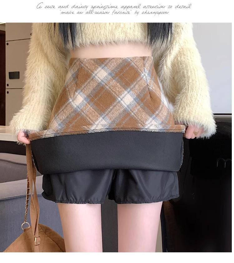 Women's Retro Red Plaid Wool Skirt - High-Waisted A-Line for Autumn/Winter 2024, Anti-Exposure