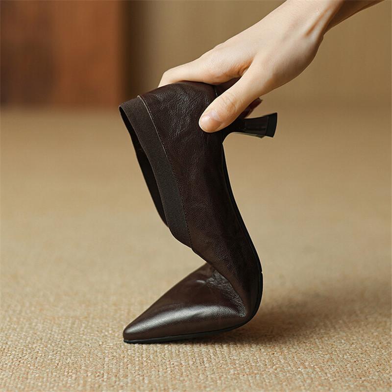 Fashion New Spring Summer Genuine Leather Women Shoes Fashion Pointed Toe Women Pumps High Heels Zapatos Mujer Ladies Shoes Brown