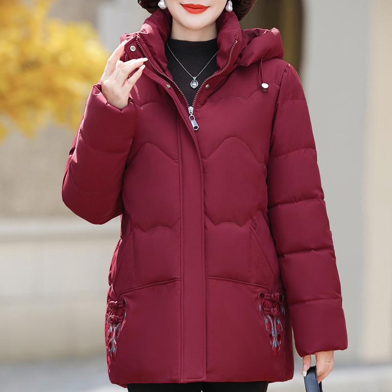 

Зимние куртки женские парки элегантные свободные толстые теплые вышивка верхняя одежда среднего возраста женские пальто 5XL красный
