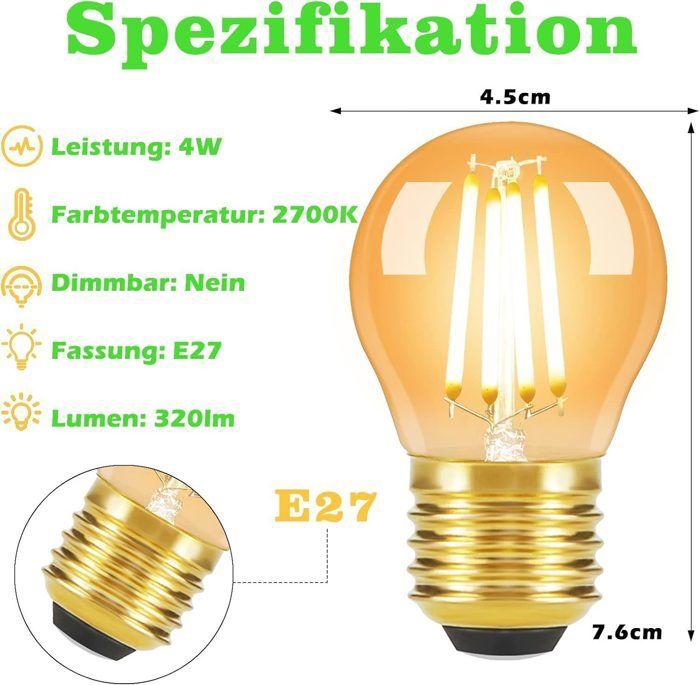 Ampoule LED E27 (lot 6) - NETTLIFE - G45 - Filament Vintage - 4W - Blanc Chaud 2700K