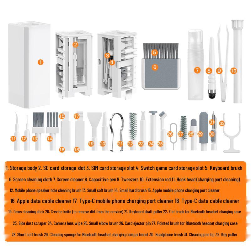 Q5D-Q20 Kit Portabil de Curățare: Perie Multifuncțională și Stilou de Curățare pentru Căști pentru Telefoane și Tastaturi