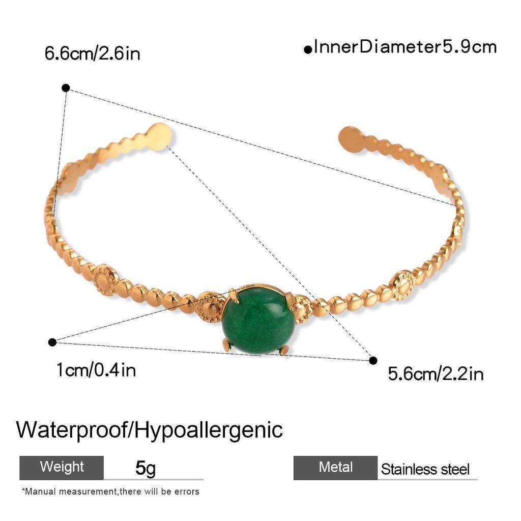 Elegante bracciale rigido aperto in acciaio al titanio e pietra naturale per donna