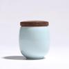 Small Celadon Ceramic Tea Caddy with Wooden Lid