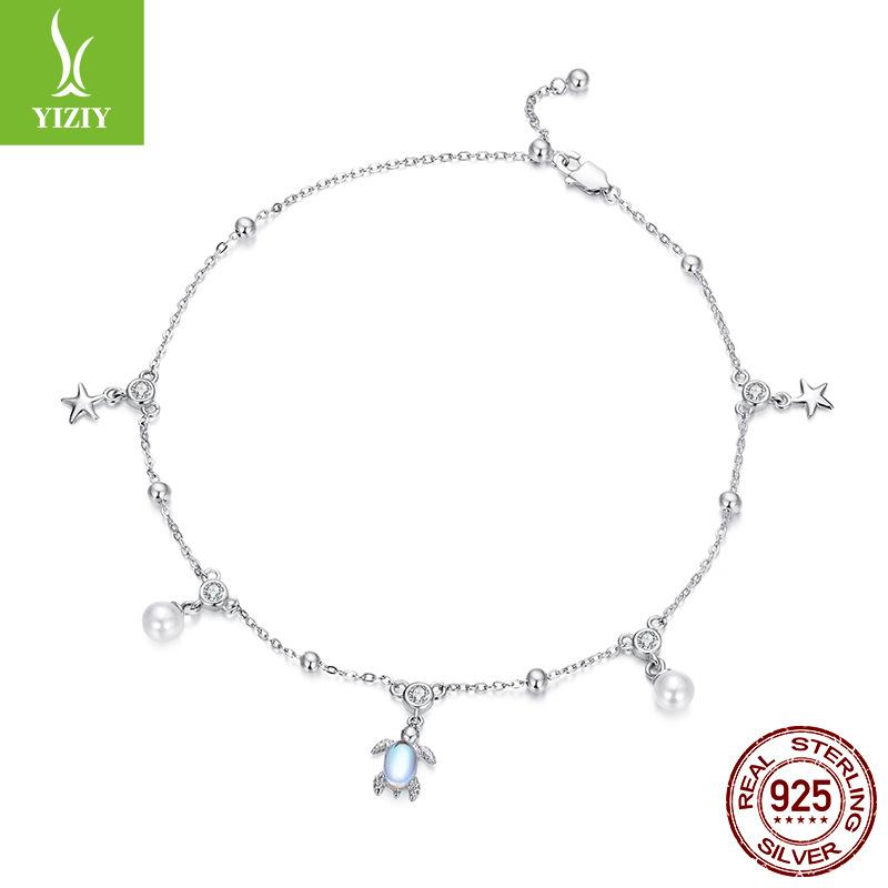 S925 Sterling Silver Turtle Anklet, Popular Moonstone Summer Anklet Jewelry