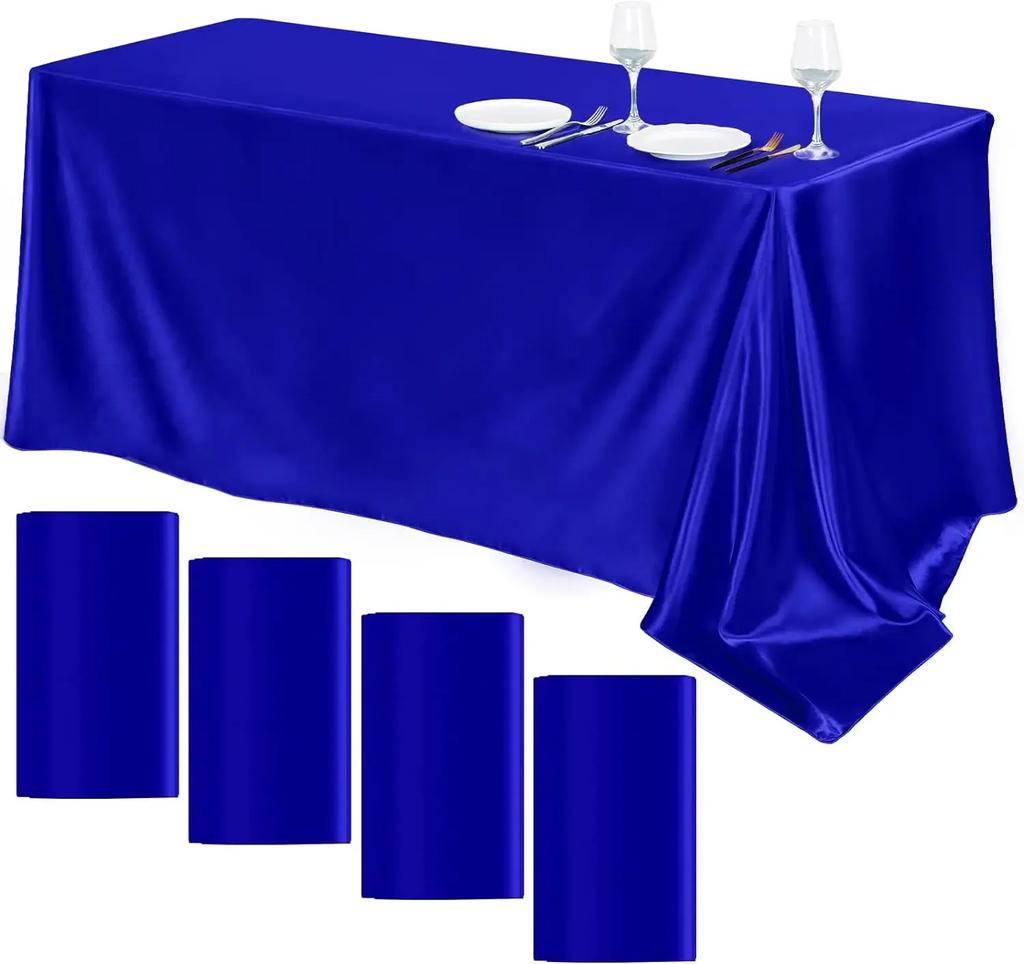 4 Packs Satin Tablecloth Overlay Table Cover Rectangle Bright Smooth Fabric Table Decoration for Wedding Banquet Party Events