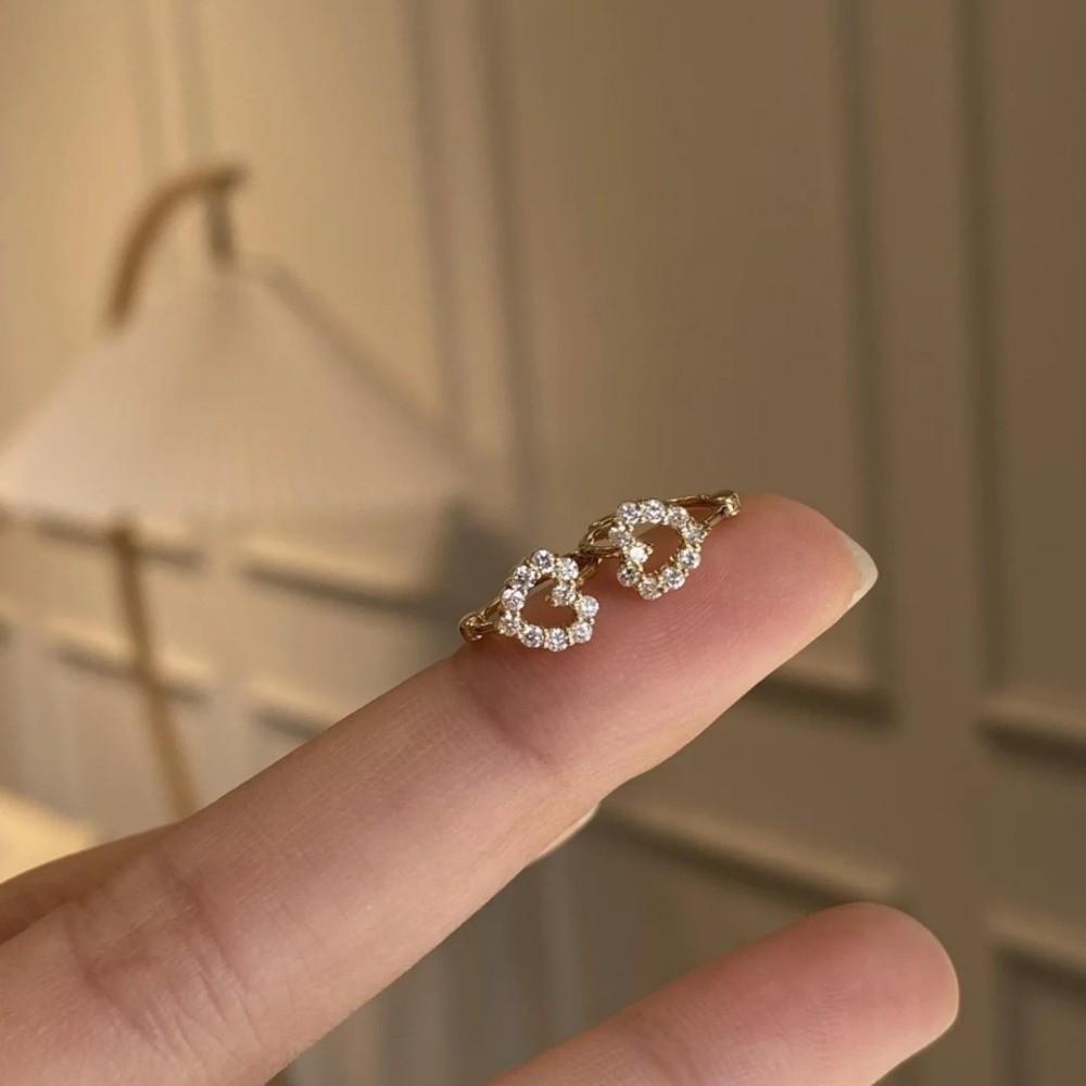 Shiny Heart Stud Earrings Sparkling Ear Buckle Luxury Rhinestone Hoop Earrings Female