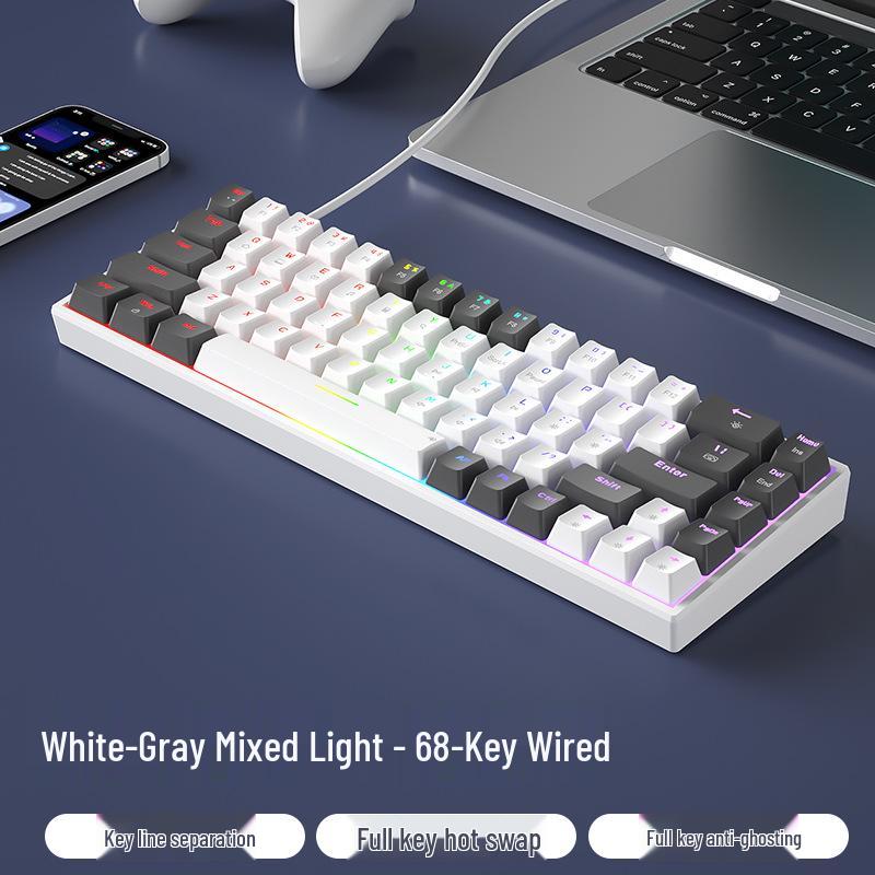 BOW Hot-Swappable Wired Mechanical Gaming Keyboard - Red/Brown Switch, 68-Key Compact Design