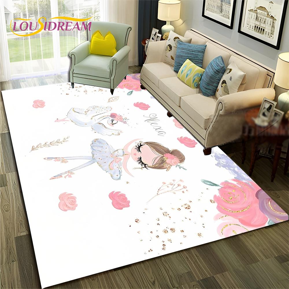 Cartoon Dream Ballet Girl Ballerina Swan Carpet Rug for Home Living Room Bedroom Sofa Doormat Decor,kids Area Rug Non-slip Mat
