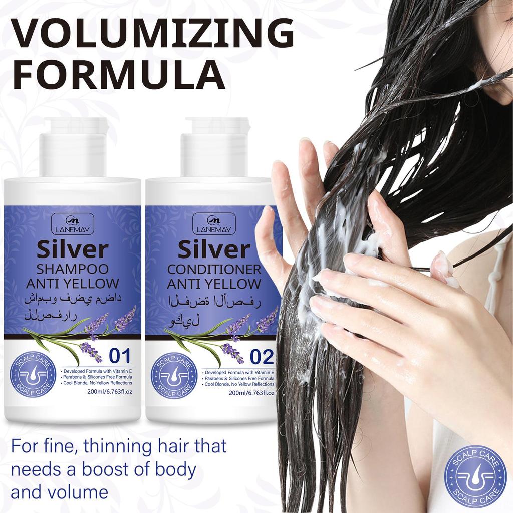 Silver Shampoo and Conditioner Set With Lavender & Vitamin E - Gentle Cleansing and Preserves Hair Color, Smooth and Silky Texture
