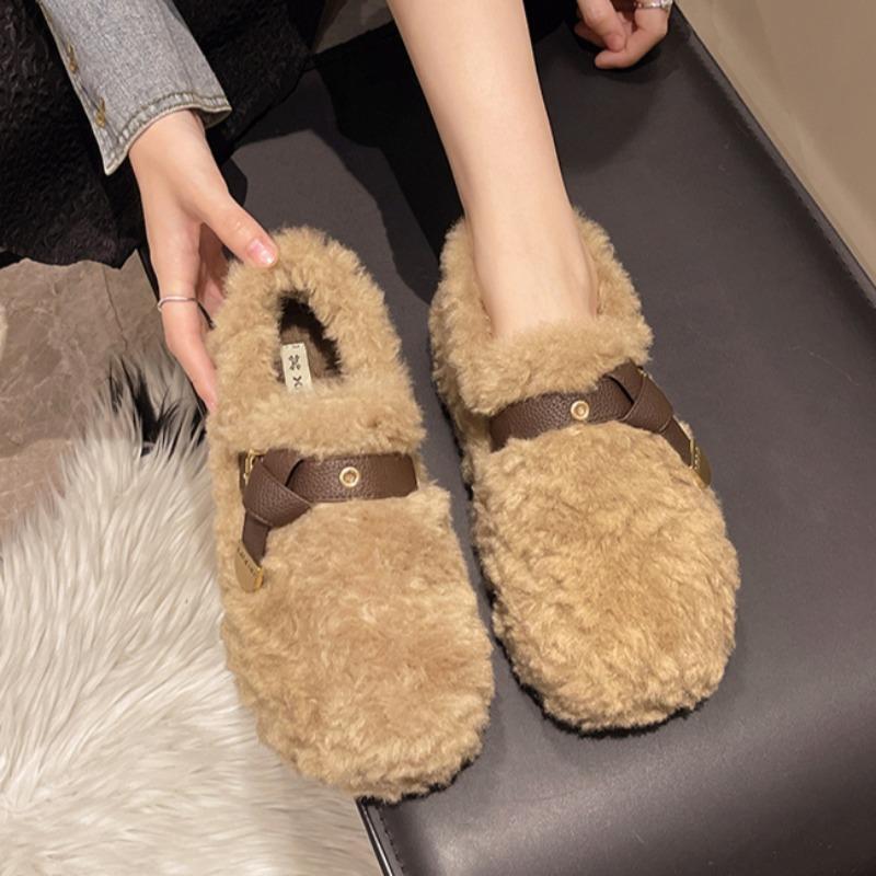 Fur Flats Women Snow Ankle Boots Short Plush Casual Warm Cotton Shoes 2025 Trend Winter Designer Walking Fashion Botas De Mujer