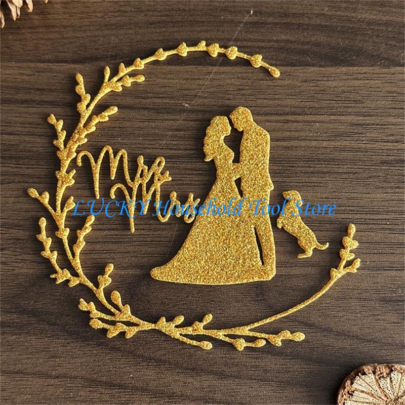 J0MC Wedding Mr and Mrs Decorative Die Cut Carbon Steel Cutting Dies for Card Making