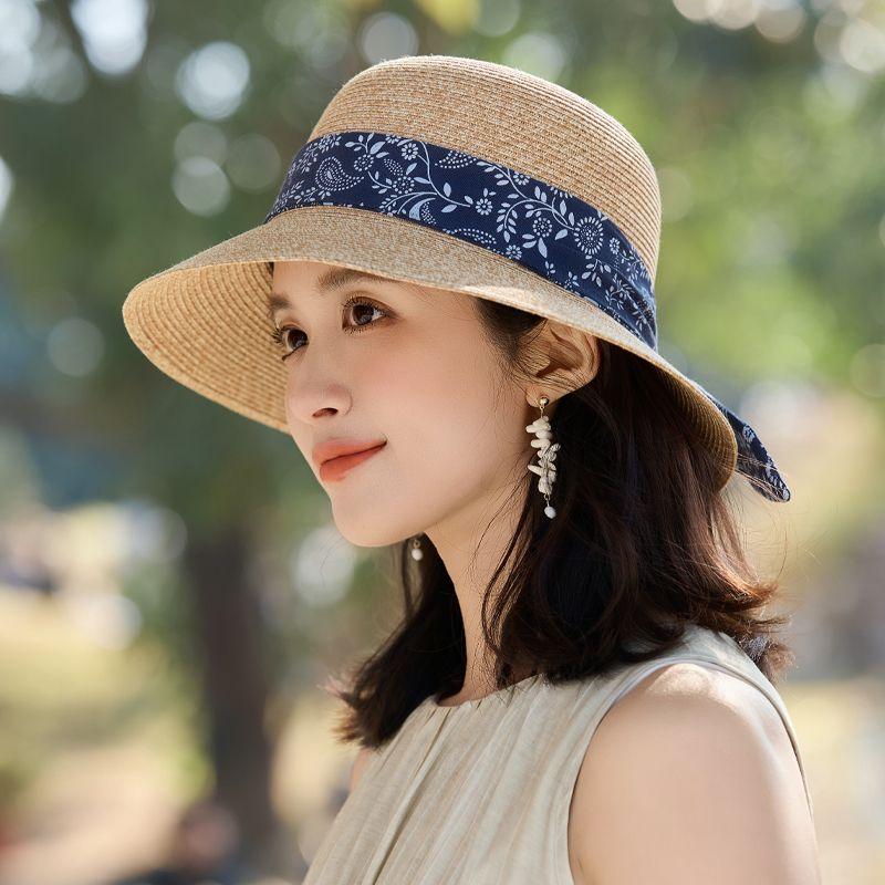 French Summer New Hat Women's Fresh Streamer Summer Breathable Sunshade Sun Protection Lafite Straw Hat