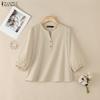 ZANZEA Women Casual V-Neck Solid Color 3/4 Sleeve Blouse