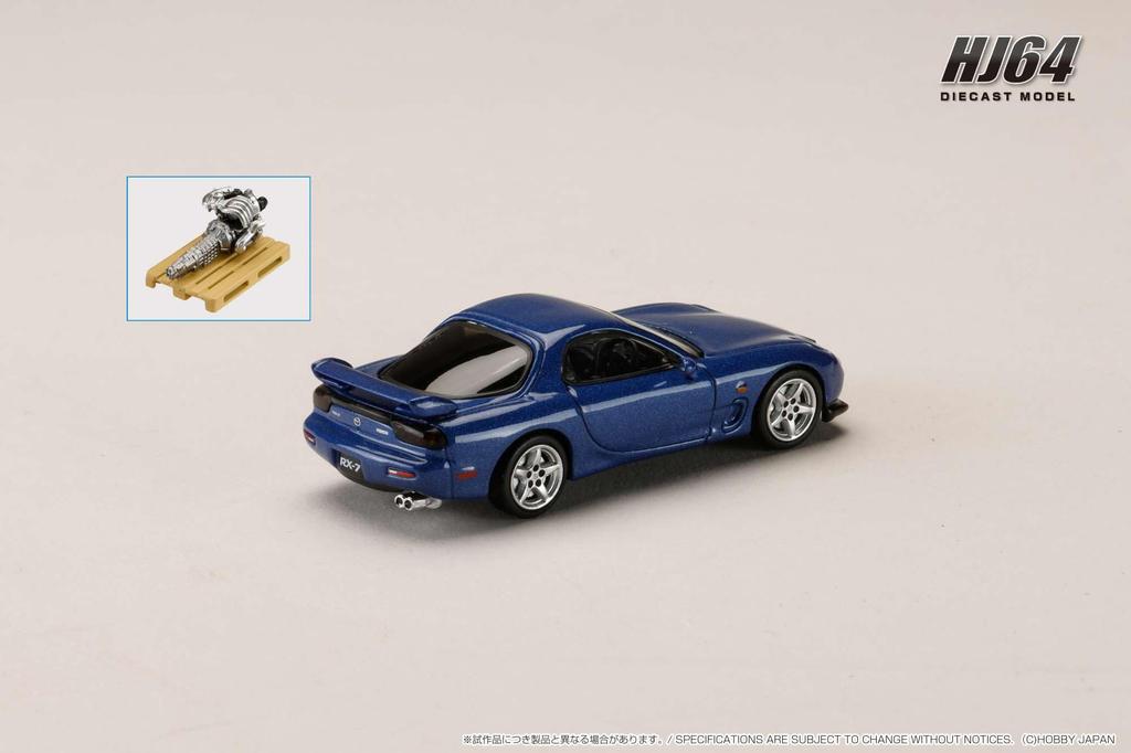 Mazda TYPE R Bathurst with Engine Display Innocent Blue Mica 1/64 RX-7 (FD3S) Model,
