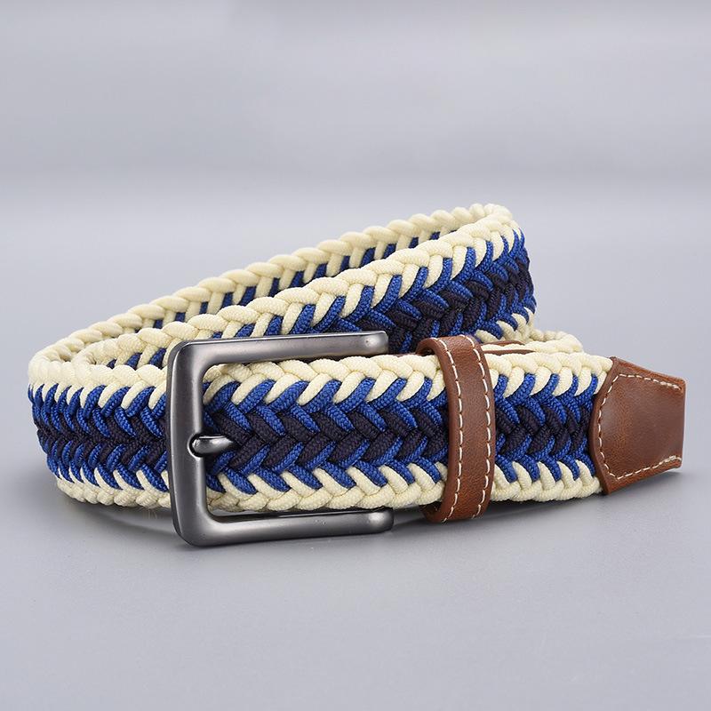 Men'S Belt Fish Bone Pattern Elastic Braided Belt Canvas Belt Personalized Pin Buckle Belt Tide