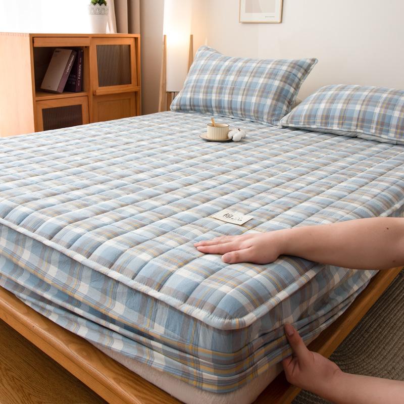 Klasse A Baumwolle Antibakteriell Gestepptes Einzelbettlaken Haushalt Matratzenschoner Rundum-Bettbezug Staubdicht und Rutschfest für Vier Jahreszeiten