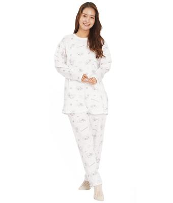 SAZAC SAN1568 Cinnamoroll Mini-Fleece-Pyjama, Damen, Langarm- und Hosen-Set, Loungewear, Sanrio Cinnamon & Milk (Elfenbein/Größe L)
