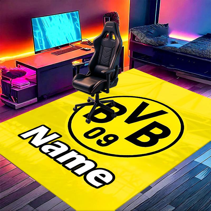 Custom Name Personalized Borussia Dortmund Print Carpet, Versatile Home Decor Rug, for Playroom, Apartment, Balcony, Entryway, Hallway Gift