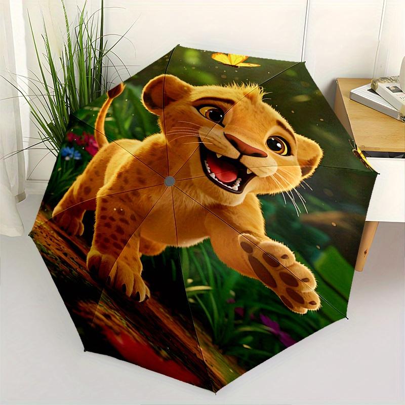 

1 Auto Open Lion Cub Butterfly Themed Colorful 8-rib Portable Umbrella for Men and Women, A Compact Commuting Companion Suitable for Daily D