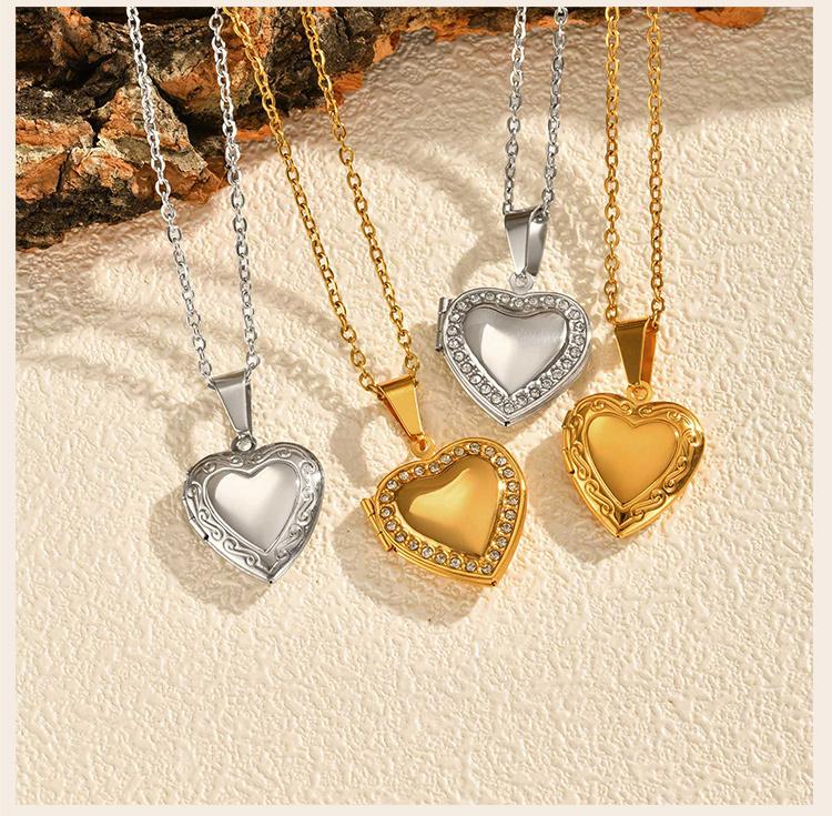 Cubic Zirconia Heart Locket Necklace for Women, Stainless Steel Openable Love Shape Pendant,18k Gold Plated Birthday Gifts
