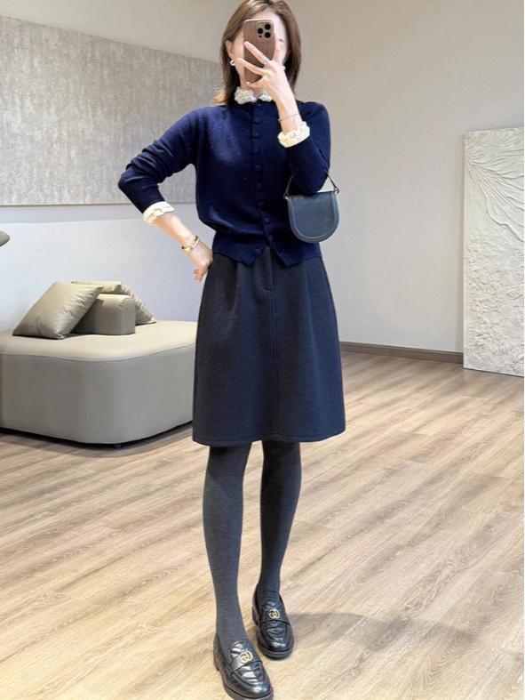 Women's Elegant A-line Wool Blend Skirt with Elastic Waist for Autumn/Winter