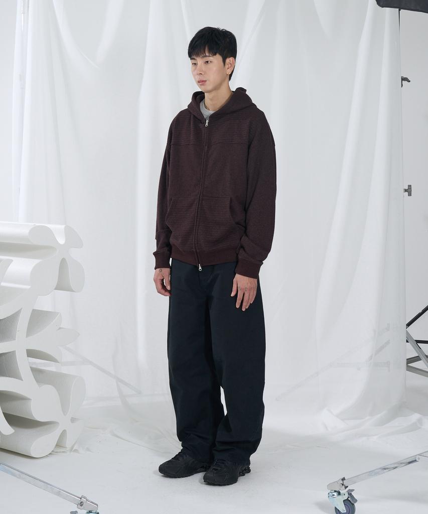 Slowacid Boucle Mixed Stripe Zip-Up Hoodie [Brown]