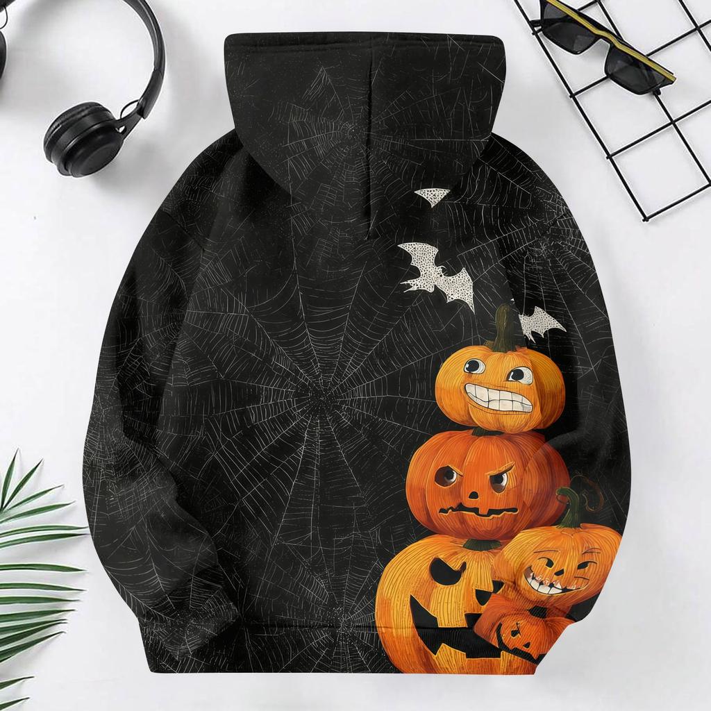 Kids Halloween Print Hoodie Pullover Sweatshirt for Boys Girls Casual Wear