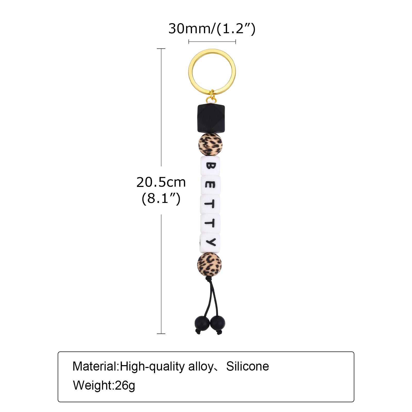

2-8 Letter Alloy Keychain Leopard Print Silicone Beaded Name Custom Keyring DIY Personalized Design Present Bag Accessary