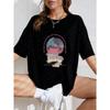 White Oversized T Shirt With Skull And Tropical Scene Print For Casual Wear