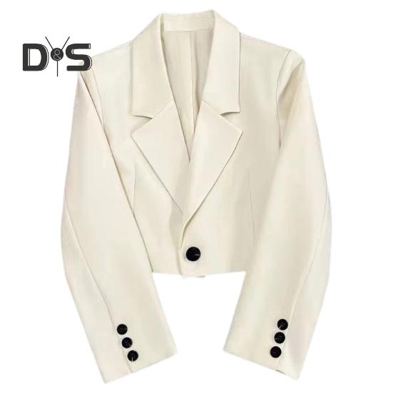 

Женский костюм, пальто с лацканами, короткий пиджак с длинным рукавом, однотонный повседневный костюм для поездок на работу, пальто, офисная повседневная одежда S бежевый