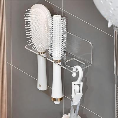17.5x5.6x5.6cm Transparent Acrylic Bathroom Comb Storage Rack Bathroom Wall Mounted Storage Racks Shaver Curl Hair Comb Bath Products Drain Stand