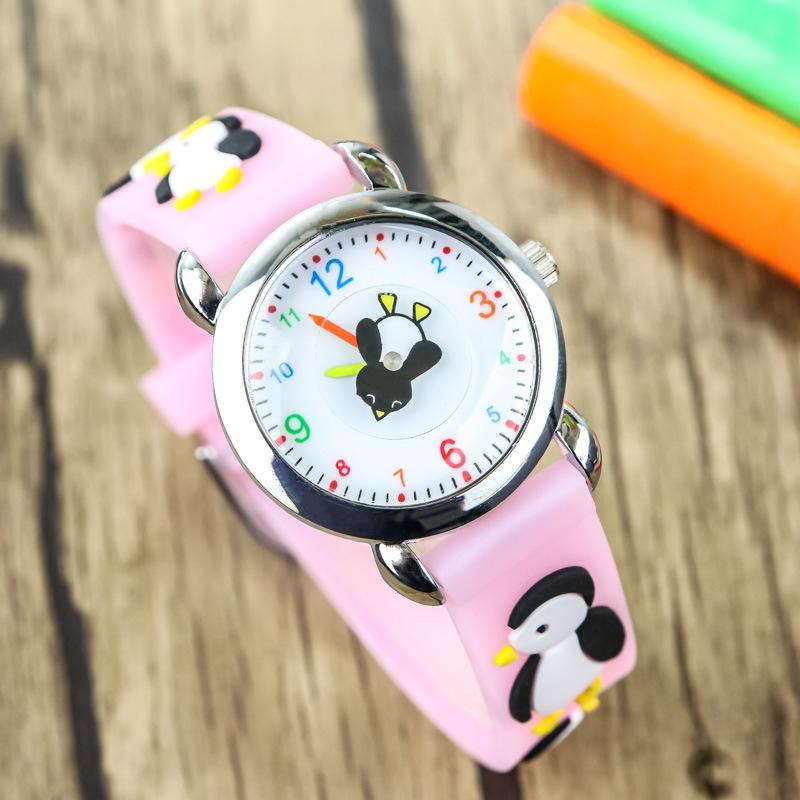 Ceas pinguin drăguț pentru copii în stil coreean, versiune Q, cu brățară moale – Sigur pentru grădiniță pentru băieți și fete, Ceas electronic pentru elev de școală primară