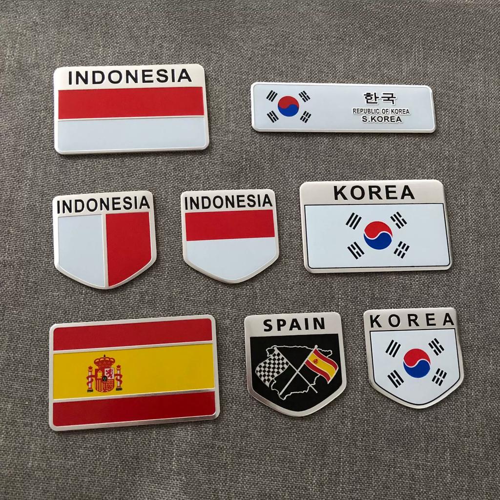 South Korea Spain Indonesia Flag Label SPAIN KOREA Indonesian Car Logo Aluminum Sticker Side Label Tail Label