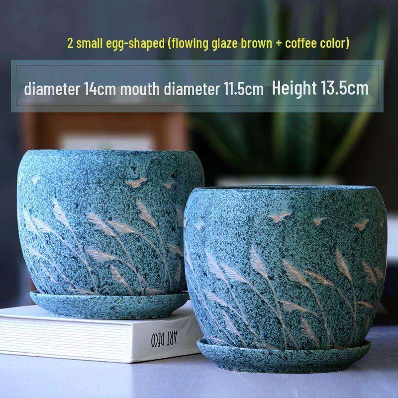 Breathable Ceramic Flower Pot with Tray for Gardenia and Succulents, Chinese Style, Large and Durable for Balcony Use.