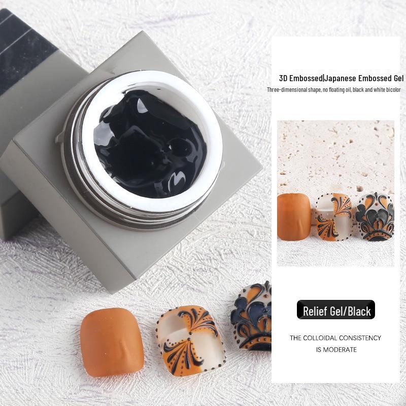 

SULLMAR Japanese Style 3D Embossed Nail Art Gel: Black & White High Saturation Colors, 5g.