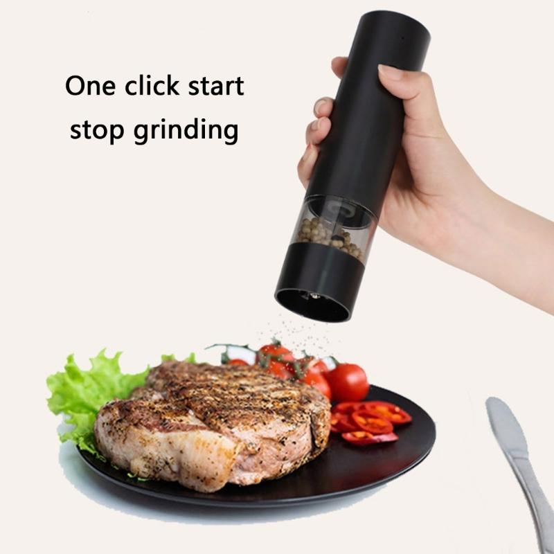 Button Touch Electric Spices Grinder for Salt & Pepper, Clear Chamber Rechargeable Pepper Mill for Desktop Seasoning and Kitchen Preps