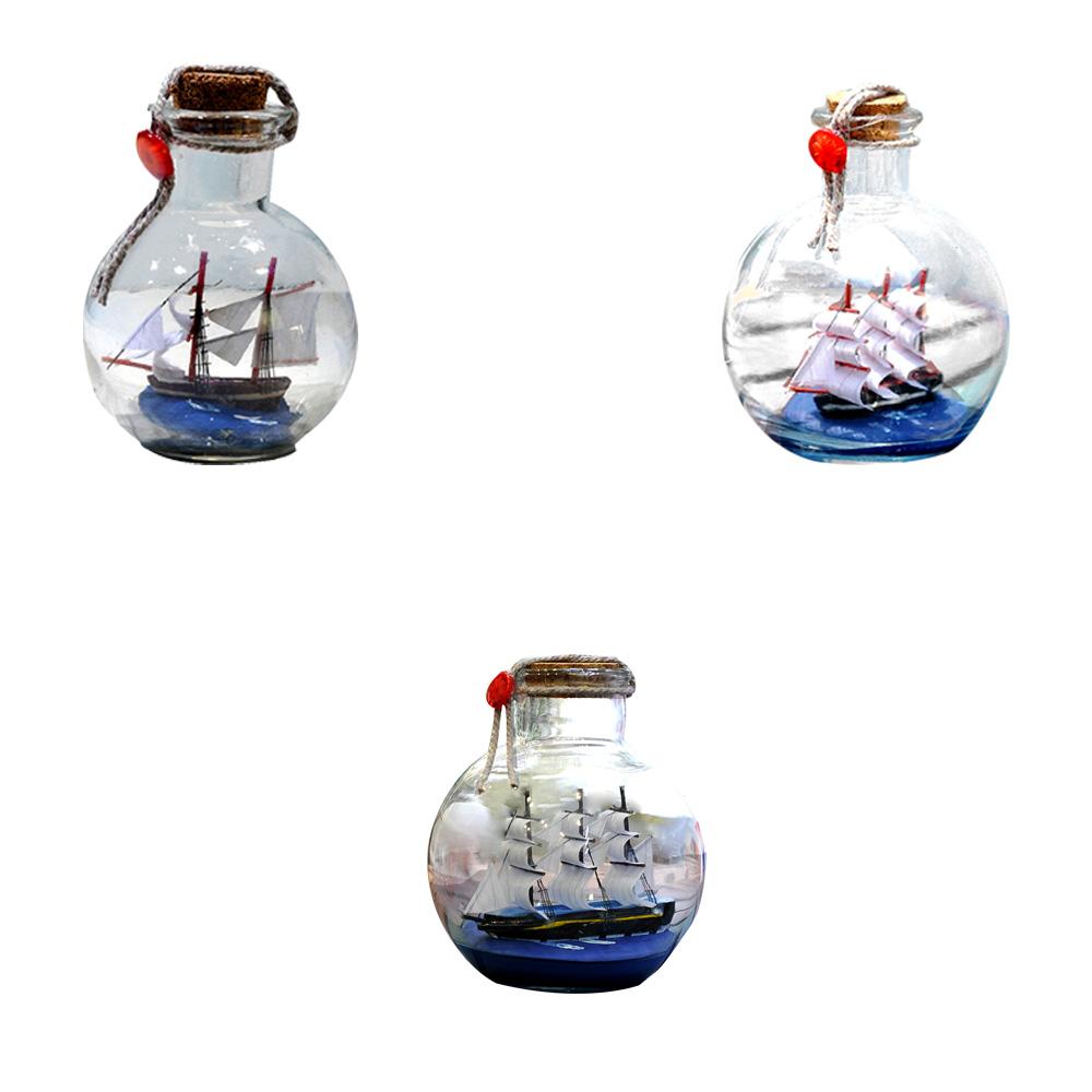 Schiff Wunschflasche Glas Segelboot in Wunschflasche Treibflasche Dekor Schreibtischornament für Zuhause Büro 9x11cm