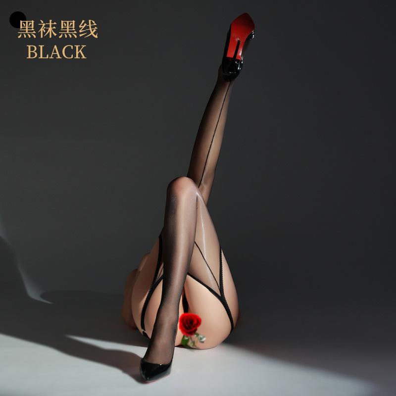 Aurora Shrimp Line Circle Suspender Socks Pure Desire Ultra Thin Oil Shiny Romper Black Stockings Silky Slip Over Knee Socks Back Vertical Line Aurora back shrimp line [ring] garter socks