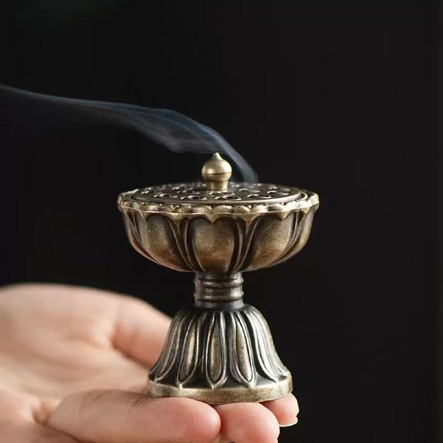 Neoclassical Lotus Alloy Incense Burner with Auspicious Clouds Design