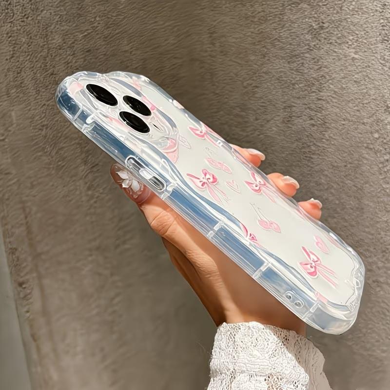 Rosa Kirsch-Schleife Klare Handyhülle mit welligem Rand für Samsung Galaxy S26 Ultra S25 Plus S24 S23FE A17 A57 A37 A16 A36 A56 A55 Hülle