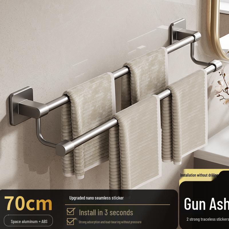No-Punch Wall-Mounted Bathroom Towel Rack with Single Bar and Storage Shelf