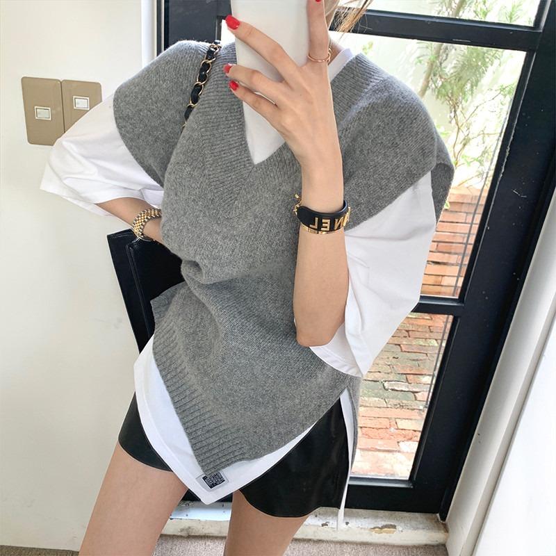 Autumn and Winter Loose Knitted Sweater Vest Women Thick Sleeveless Casual Pullover Sweater Vests Office Lady Elegant Solid Knitwear Waistcoat 25333