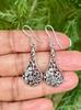 925 Sterling Silver Oxidized Danglers Earrings JHUMKA, Long Linear Earring, Cutwork FREE SHIP, 5.7 Gm