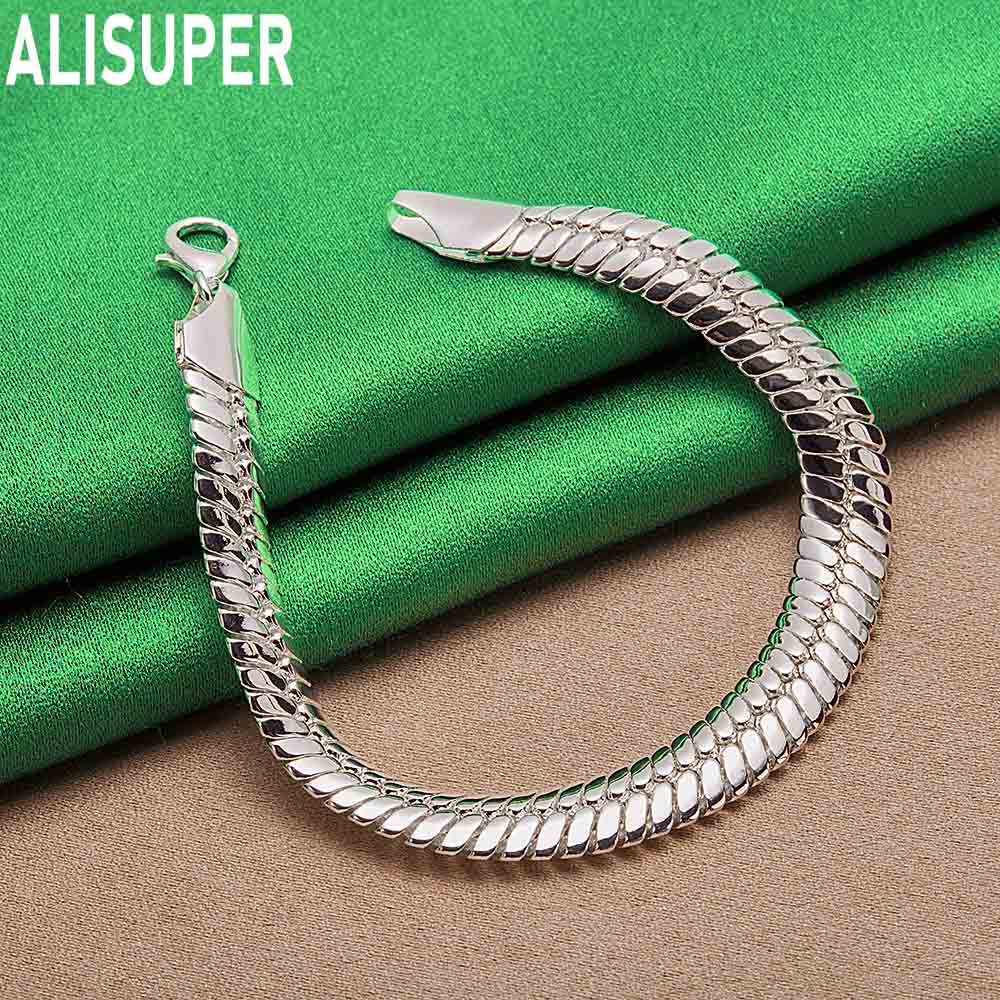 925 Sterling Silver 10mm Fish Scale Pattern Side Chain Beautiful Bracelet Gift Jewelry