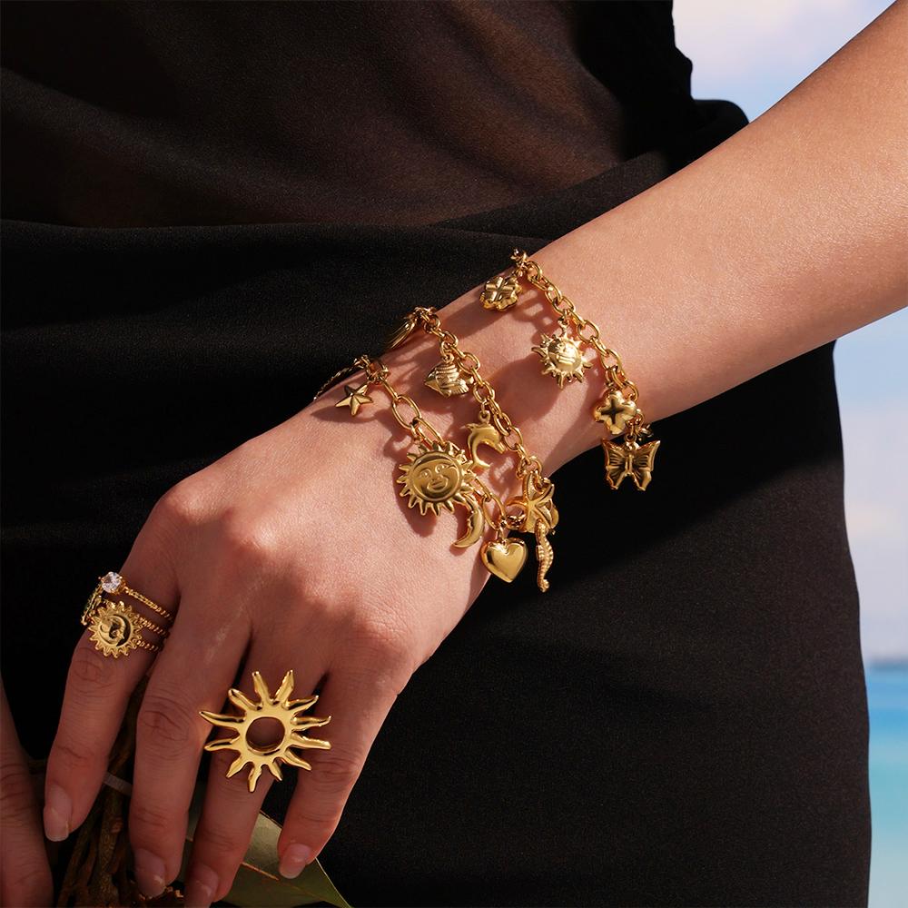 316 Stainless Steel Gold-plated 18K Femme Bracelet Women Fashion Starfish Dolphin Shell Pendant Hand Bracelet 2025 Trend Zircon