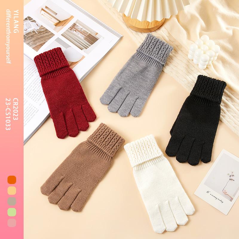 Winter Women's Warm and Velvet Dew fingered Knitted Gloves Five Finger Solid Color Wool Gloves Cold Touch Screen Gloves